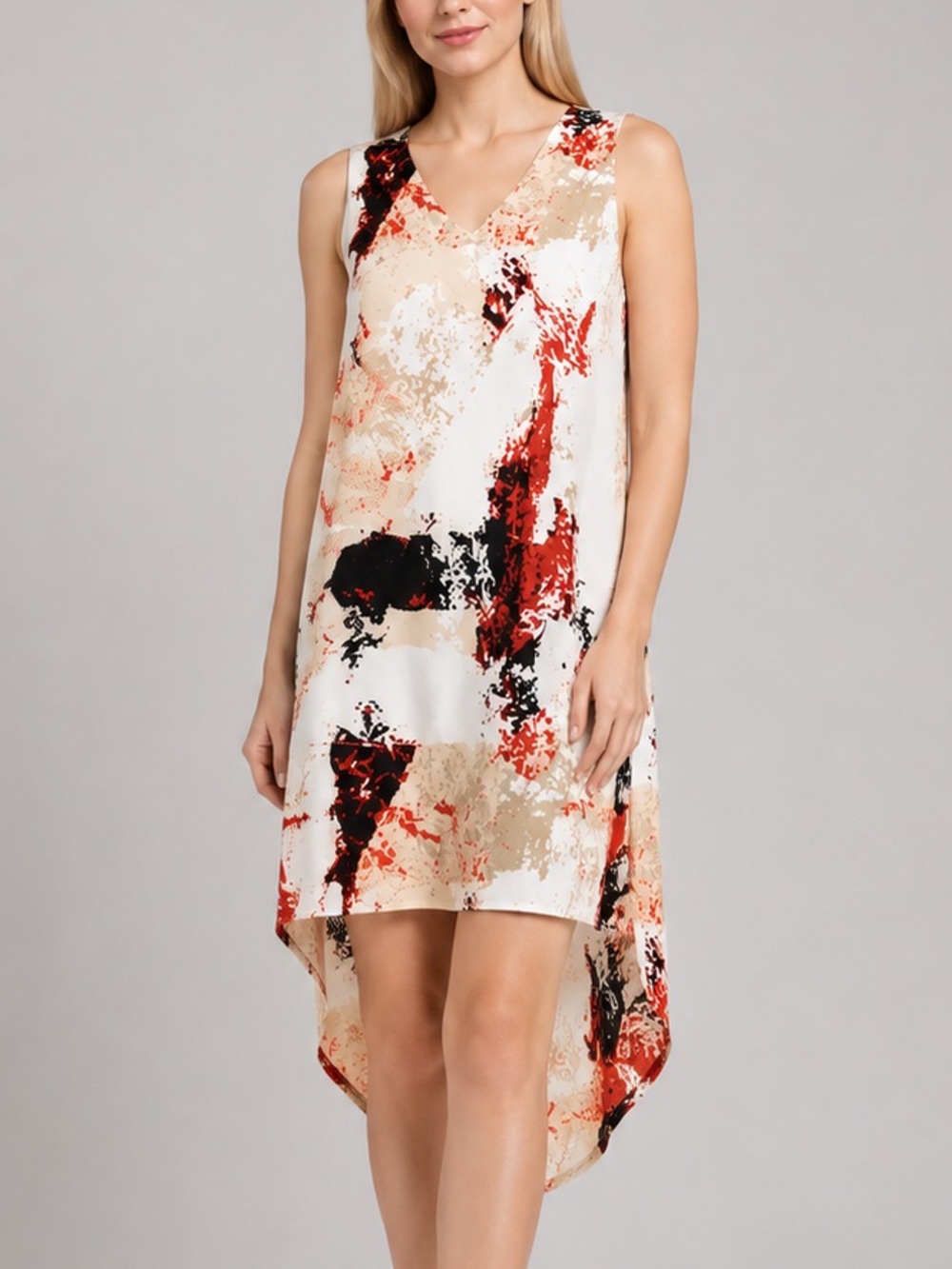 🍒✨ Bar III Asymmetrical High-Low SunDress Abstract Red Black Print Size S Casual